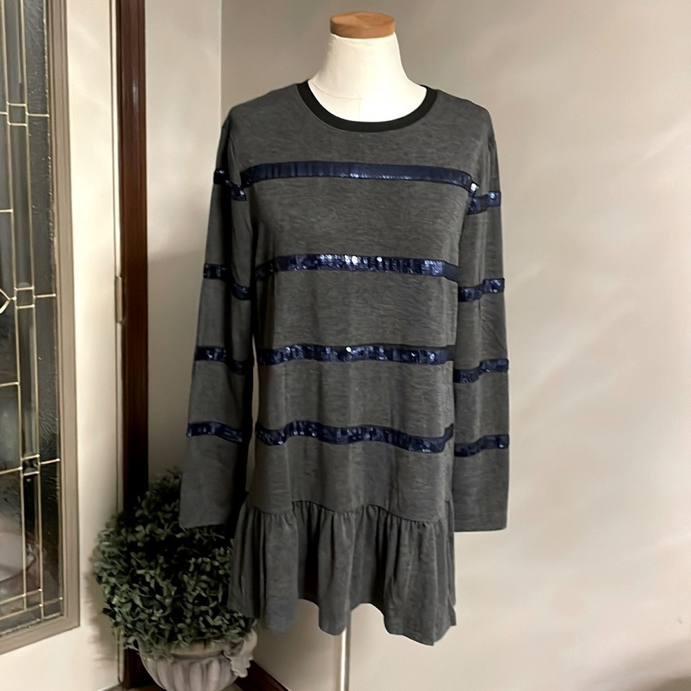 English Factory relaxed fit sequins stripe Mini tunic dress peplum hem size Med